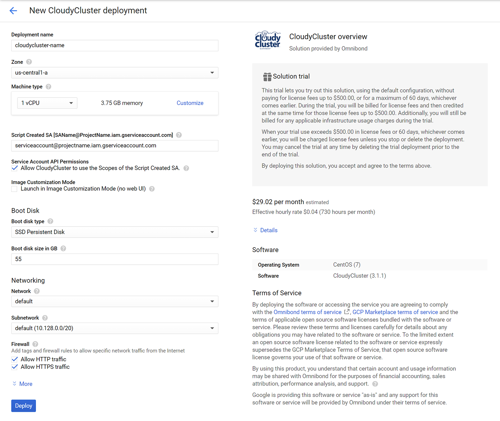 GCP Marketplace launch screen