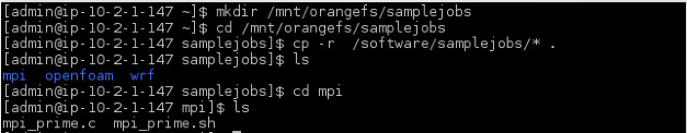 Copy Sample Jobs from /software/samplejobs/ to /mnt/orangefs/samplejobs/