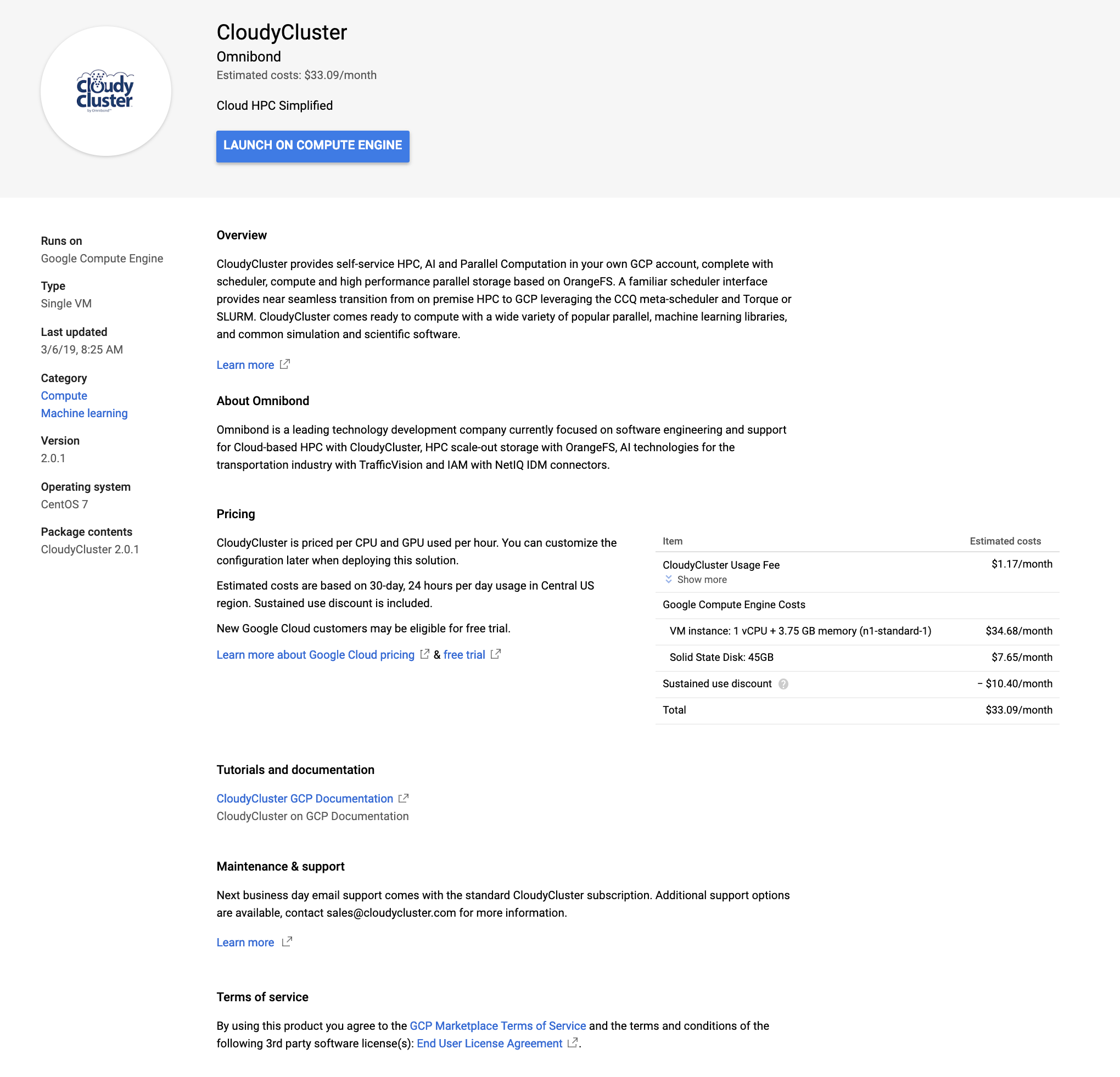 Initial GCP Marketplace Screen