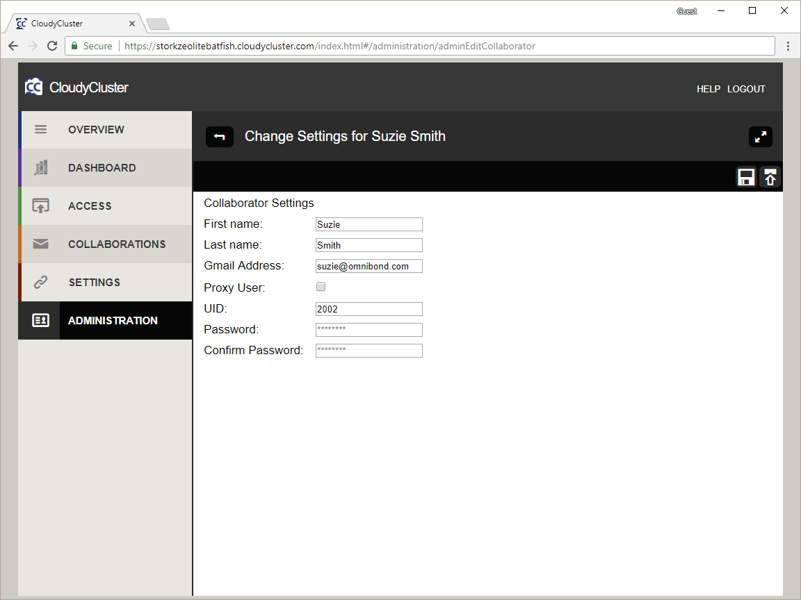CloudyCluster Admin Panel Screen