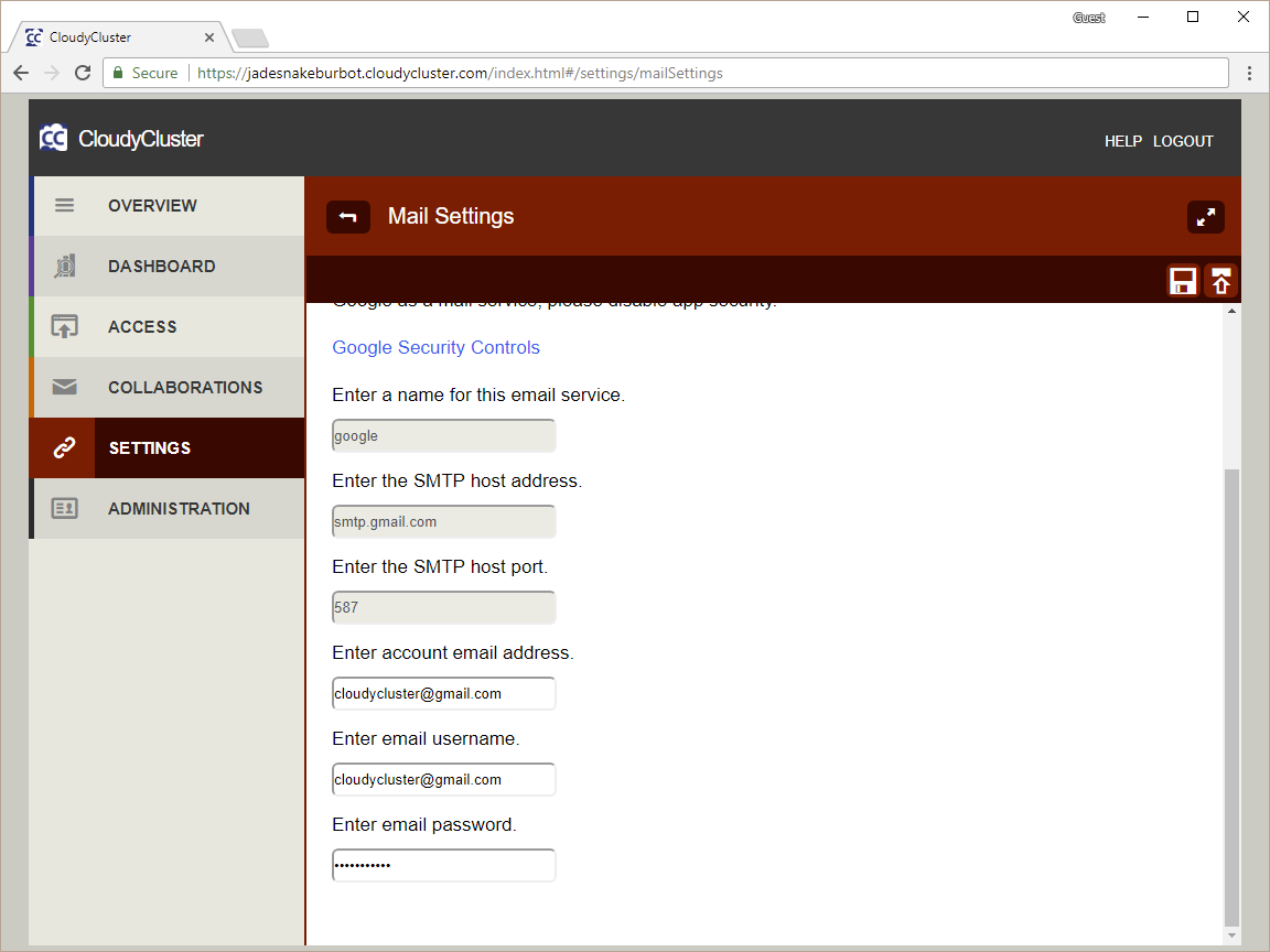Mail Settings Screen