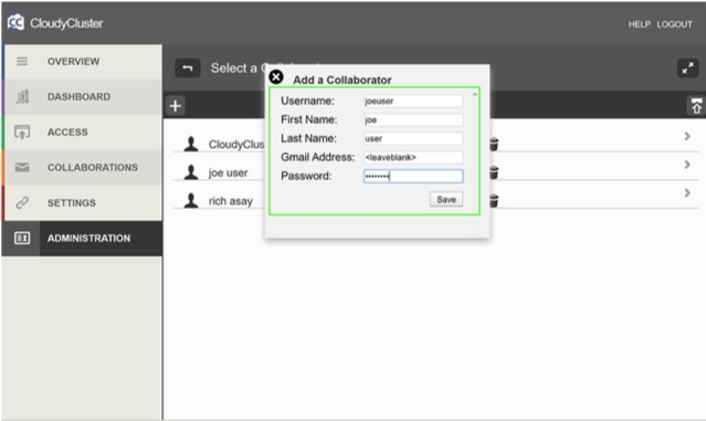 CloudyCluster Admin Panel Screen